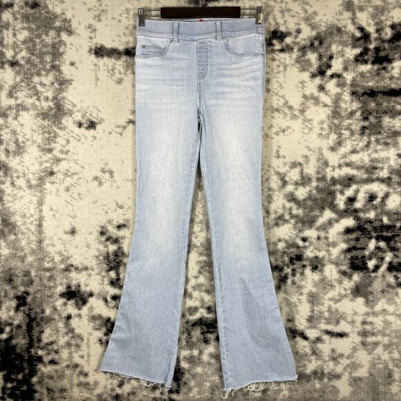 Spanx Flare In Retro Pull On Jeans Womens Size Small Light Wash Raw Hem Stretch - Picture 1 of 15